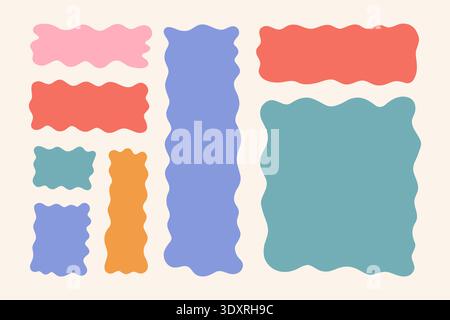 Wavy rectangle shapes arranged in a playful, abstract pattern, creating a modern, dynamic design on a soft, neutral background, evoking a sense of movement and creativity. Stock Vector