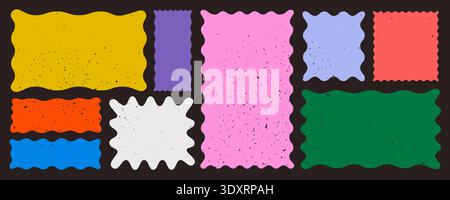 Frame rectangle shape square doodle set with colorful wavy blocks in yellow, purple, pink, blue, red, orange and green on dark background. Rectangle Stock Vector