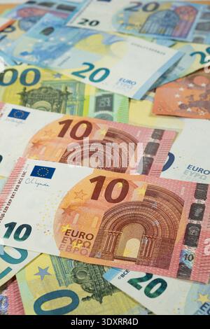 Close up of various Euro paper money spread out Stock Photo