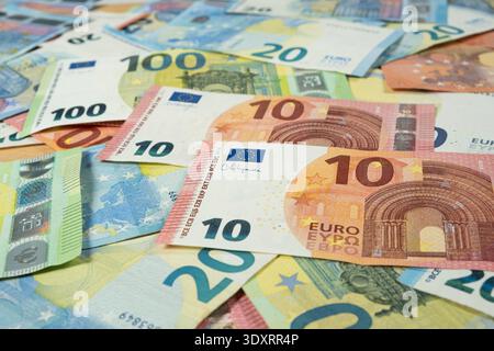 Close up of various Euro paper money spread out Stock Photo
