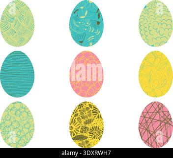 Vector Easter eggs with floral and geometric elements Stock Vector