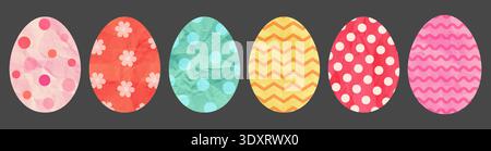 Cute vector Easter egg shapes, colorful halftone paper eggs with dots and flowers for greeting cards, invitations and banners Stock Vector
