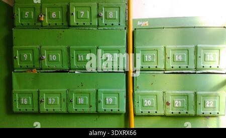 The Architecture backgrounds and objects. Mailboxes for newspapers. Stock Photo