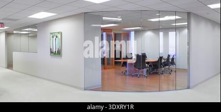 Panoramic view of sleek new modern conference room, USA Stock Photo