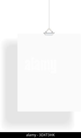 Hanging paper poster mockup. Realistic white blank template Stock Vector