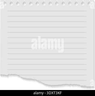 Blank paper page from lined notebook realistic mockup Stock Vector