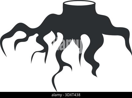 Tree stump with black roots. Outdoor timber silhouette Stock Vector