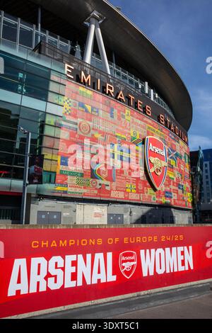 London, UK - March 2nd 2026: Sign celebrating Arsenal Women being the 2024/25 Champions of Europe at the Emirates Stadium - the home ground of Arsenal Stock Photo
