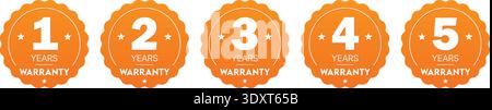 Orange Round Warranty Seal Set 1 to 5 Years Guarantee Badge Collection Stock Vector