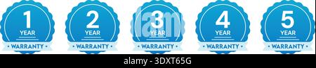 Blue Ribbon Warranty Badge Set 1 to 5 Year Guarantee Label Collection Stock Vector