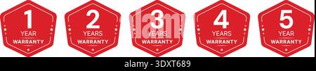 Red Shield Warranty Badge Set 1 to 5 Year Guarantee Label Collection Stock Vector