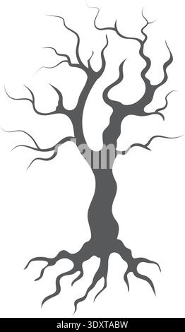 Scary tree silhouette. Black natural flora shape Stock Vector