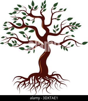 Spring tree with fresh green leaves color logo Stock Vector