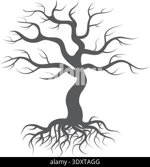 Aged tree black silhouette. Winter plant shape Stock Vector