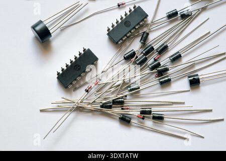 Diodes and integrated circuits. Semiconductor electronic components. Stock Photo