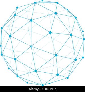 Wireframe sphere blue line element. Polygonal style Stock Vector