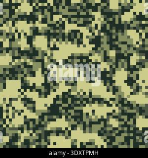 Military pattern in pixel style. Terrain camouflage background Stock Vector