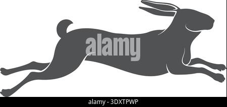 Jumping hare. Wild rabbit running. Hunt black logo Stock Vector