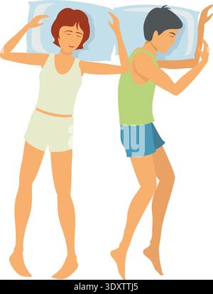 Man and woman sleeping position. People in comfortable bed Stock Vector