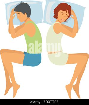 People sleep in home bed. Cartoon characters in bedroom Stock Vector
