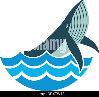 Whale jump from ocean waves. Marine ecology logo Stock Vector