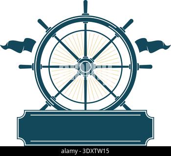 Marine navigation blue insignia. Helm emblem template Stock Vector