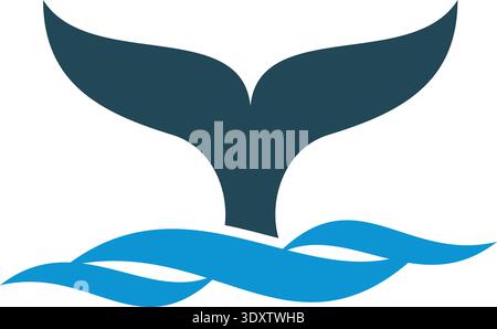 Fish tail in water waves. Blue whale logo Stock Vector