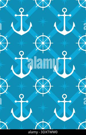 Nautical pattern with helm and anchor silhouettes seamless background Stock Vector