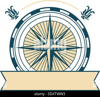 Cruise emblem with hand drawn compass wind rose Stock Vector
