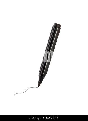 Black Permanent Marker with hand drawn line isolated on white. Stock Photo