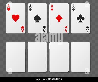 Clean playing cards or with suits. Poker templates isolated on transparent background. Jackpot ace. Game spade front view. Blank cardboard. Vegas Stock Vector
