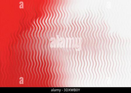 An abstract image showcasing a strong vertical gradient from deep red on the left to pure white on the right, overlaid with a distinct wavy line patte Stock Photo
