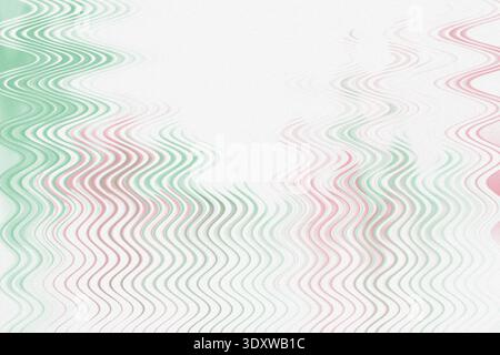 An abstract digital artwork featuring a subtle, textured background with wavy vertical distortions in soft shades of pale green and pink, creating a g Stock Photo