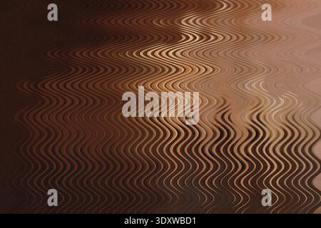 A deep, rich abstract background featuring various shades of brown with a subtle metallic or leather-like texture, overlaid with strong vertical wave Stock Photo
