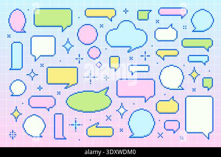 Colorful pixel art speech bubbles collection Stock Vector