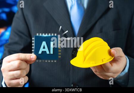 AI is being implemented in the construction industry. Design and calculations with AI tools accelerating project workflow boosting efficiency and digi Stock Photo