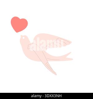 Bird With Heart Vector illustration of a swift with a heart in its beak. Stock Vector