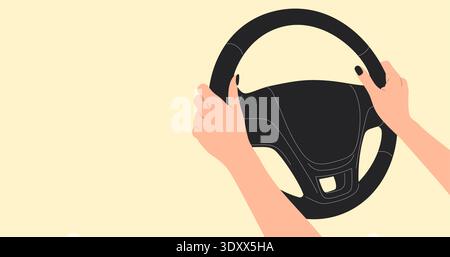 hands on steering wheel of car Stock Vector