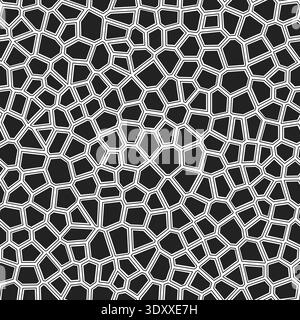 Voronoi tessellation seamless pattern. Monochrome geometric design with irregular polygonal cells. Stock Vector