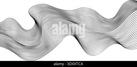 Flowing vector wave composed of black dashed lines and dots creating a dynamic fluid motion Stock Vector