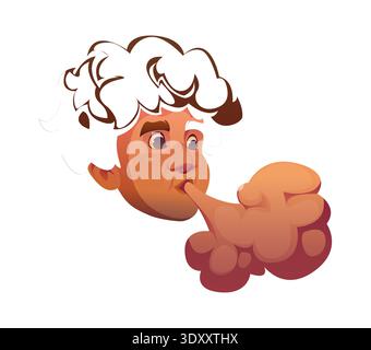 Cartoon wind symbol from pirate map shows a curly haired face blowing strong air puff forming soft rounded clouds. Vector retro fantasy navigation symbol, weather character icon for sea adventure Stock Vector