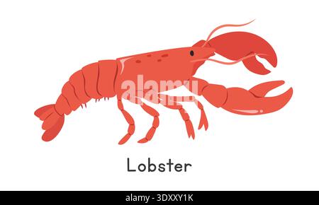 Lobster vector illustration, cartoon clipart, animal in flat style. Sea animals, underwater creatures, ocean animals, marine life concept Stock Vector