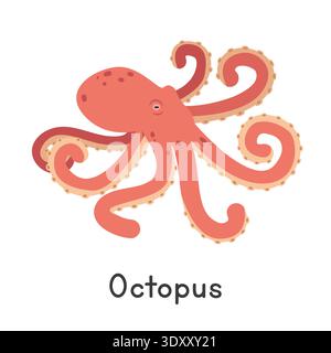 Octopus vector illustration. Cute octopus cartoon clipart, animal in flat style. Sea animals, underwater creatures, ocean animals, marine life concept Stock Vector