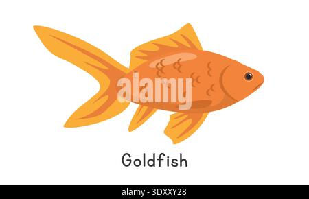 Goldfish vector illustration. Cute goldfish cartoon clipart, animal in flat style. Aquatic animals, underwater creatures, freshwater animals concept Stock Vector