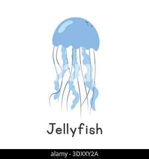 Jellyfish vector illustration. Beautiful blue compass jellyfish cartoon clipart, animal in flat style. Sea animals, underwater creatures, ocean animal Stock Vector