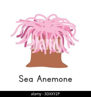 Sea anemone vector illustration. Cute colorful sea flower cartoon clipart, animal in flat style. Sea animals, underwater creatures, ocean animals Stock Vector
