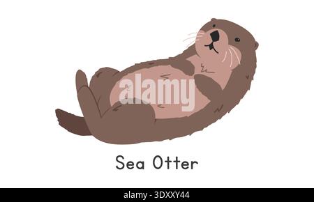 Sea otter vector illustration, cartoon clipart, animal in flat style. Sea animals, underwater creatures, ocean animals, marine life concept Stock Vector