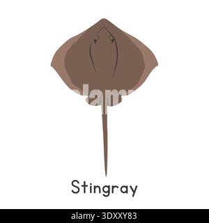 Stingray vector illustration. Bluntnose stingray cartoon clipart, animal in flat style. Sea animals, underwater creatures, ocean animals, marine life Stock Vector