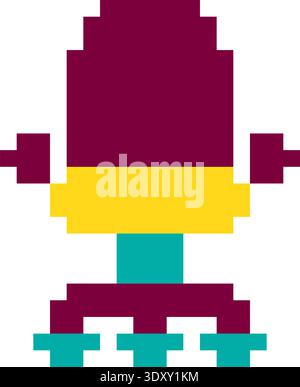 Yellow, Purple And Turquoise Pixel Art Business Chair Icon For UI And Game Design. Flat Retro 8-bit Office And Finance Icons And Sprites. Stock Vector