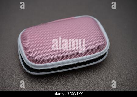 Pink Nylon Case for Storing and Protecting MP3 ,Earphone Key with Double Mesh and Double Zip Stock Photo